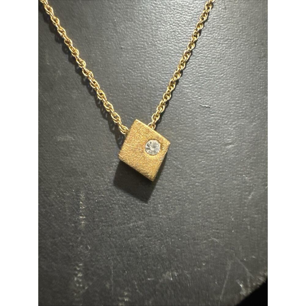 15” Yellow Gold Plated Curb Chain Cubic Zirconia Diamond Shape Pendant Necklace